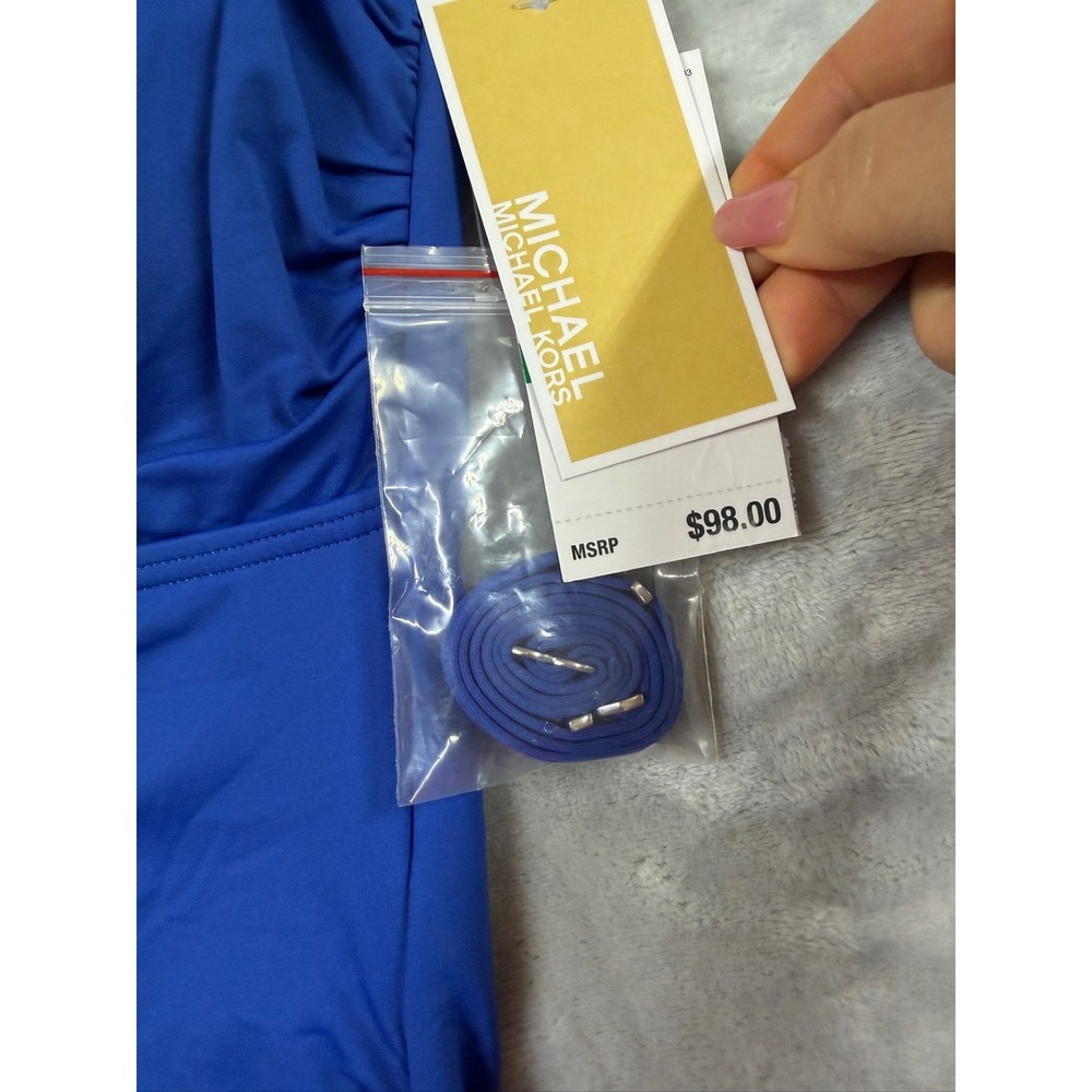 NWT Michael Kors Tankini Top Womens Blue Ruched Halter Keyhole Large $98 A353 - Picture 4 of 6